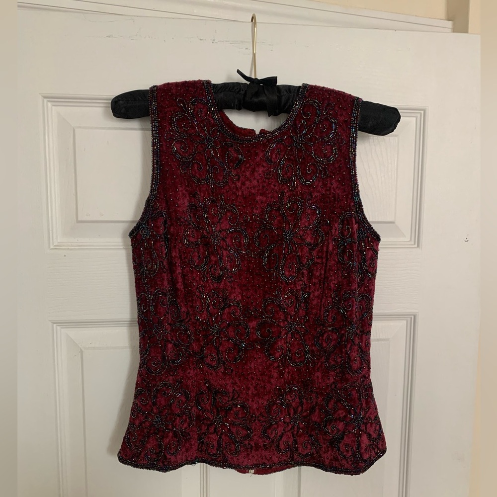 Paradise NY Beaded Burgundy Top - Small